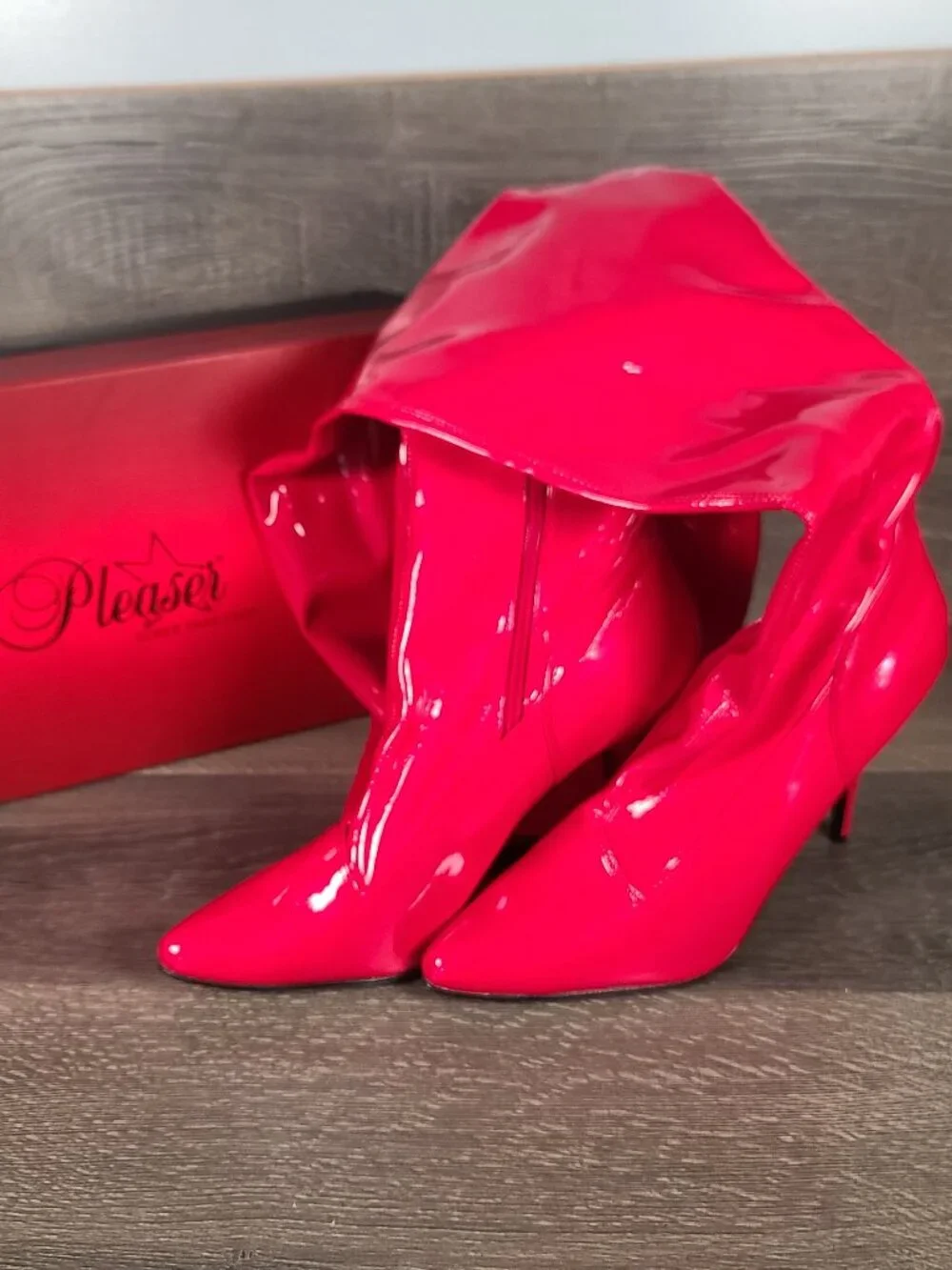 Pleaser Red Leather Knee High Seduce 3000 Boots Size 16M